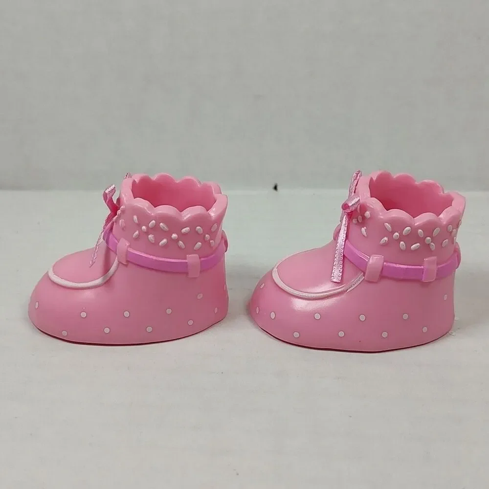 2 Pink Polka Dot Bow Baby Keepsake Shoes Cake Topper Gift Tag 2.75